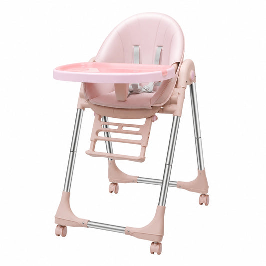 Chaise, pliable, réglable, sur roulettes, coloris rose, pour la salle à manger ou la cuisine