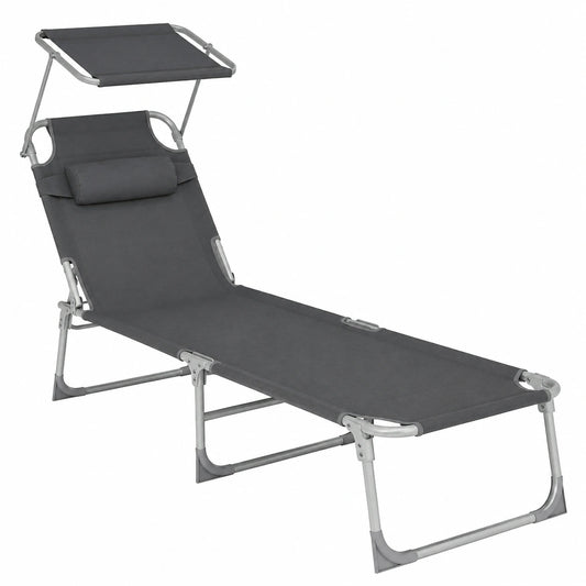 Chaise longue, pliable, réglable, 193 x 53 x 29 cm, coloris gris, pour la terrasse ou le jardin